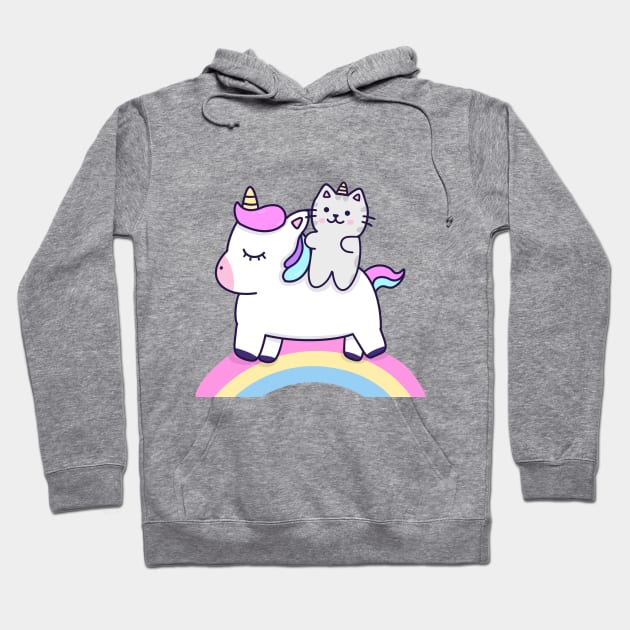 Cat riding a unicorn Hoodie by Miaufu&Friends